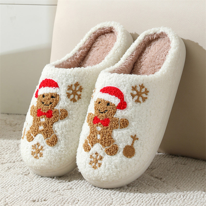 Fuzzy gingerbread Christmas slippers