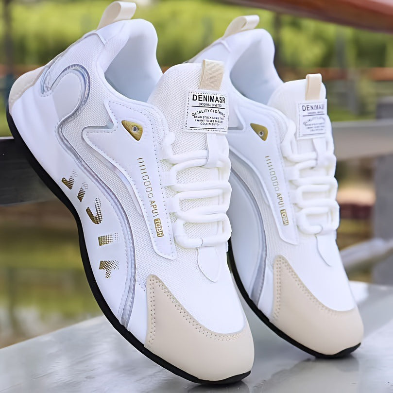 Men's white chunky dad sneakers with black accents