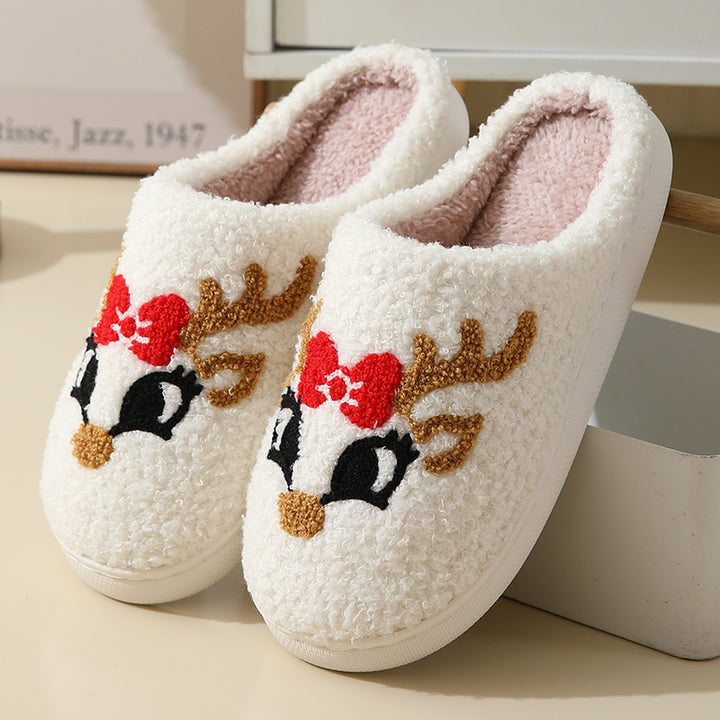 Fluffy embroidered Christmas slippers