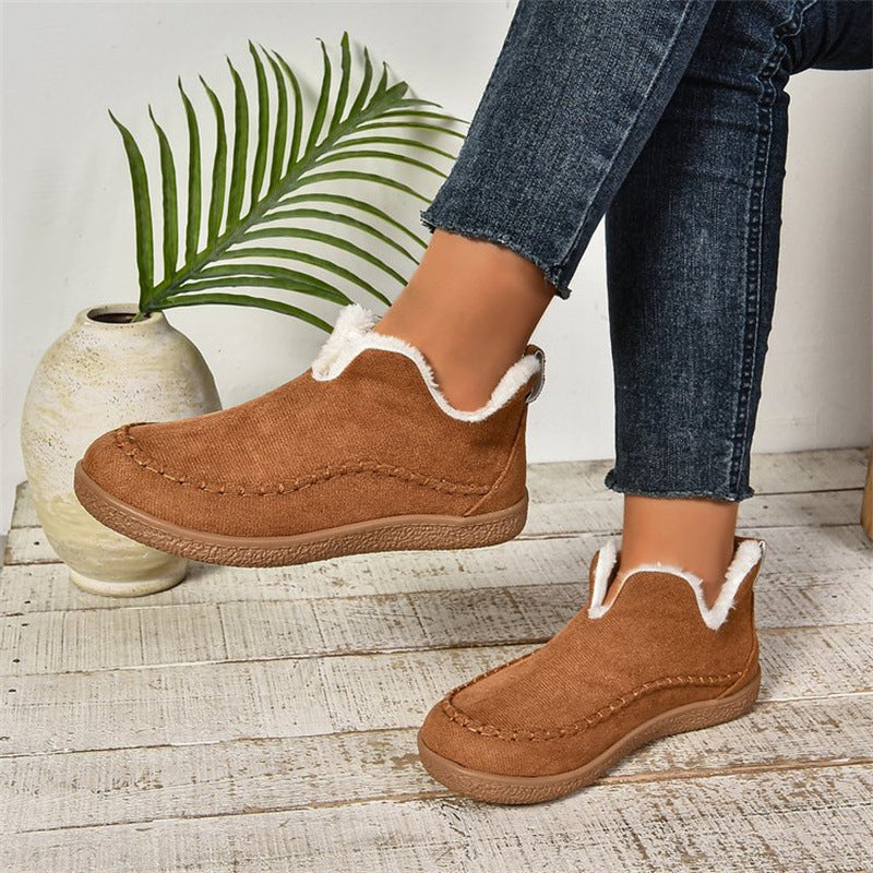 Flat faux suede V cut ankle booties