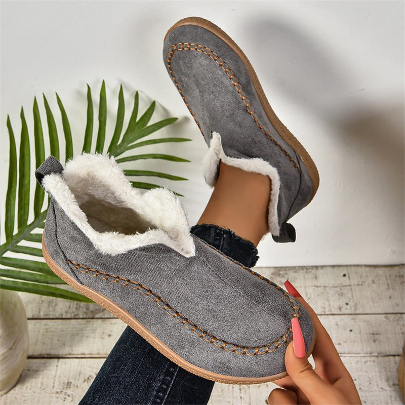 Flat faux suede V cut ankle booties