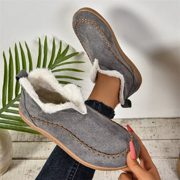 Flat faux suede V cut ankle booties
