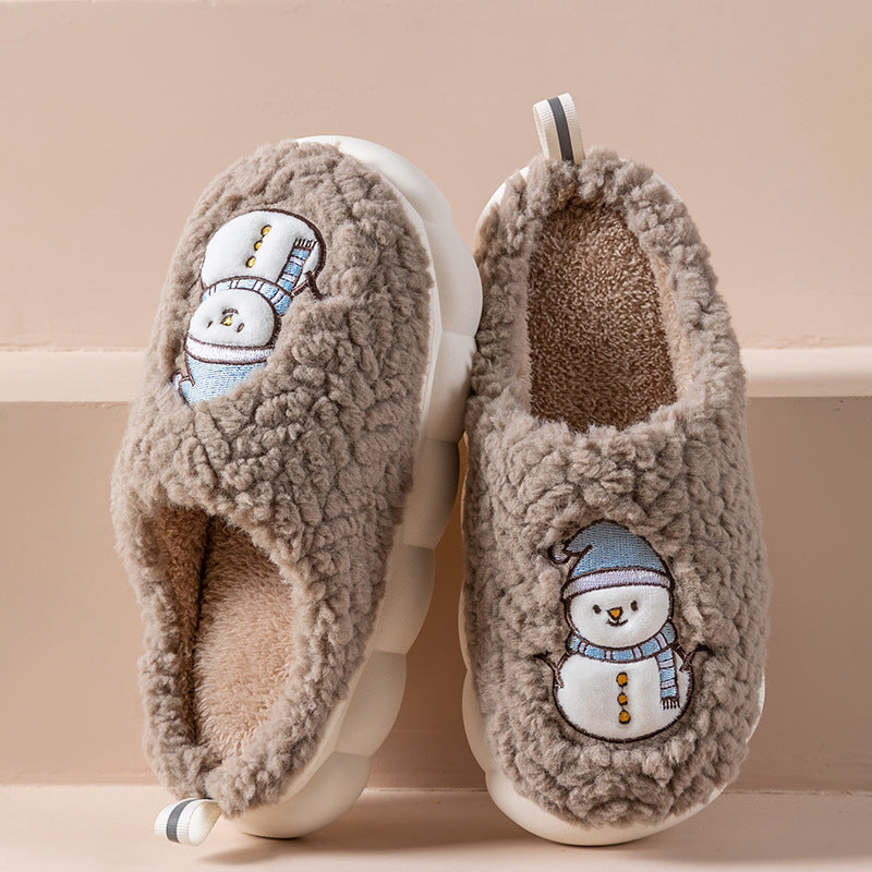 Fluffy snowman house slippers