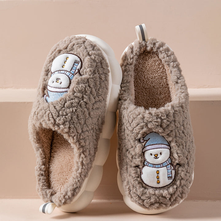 Fluffy snowman house slippers