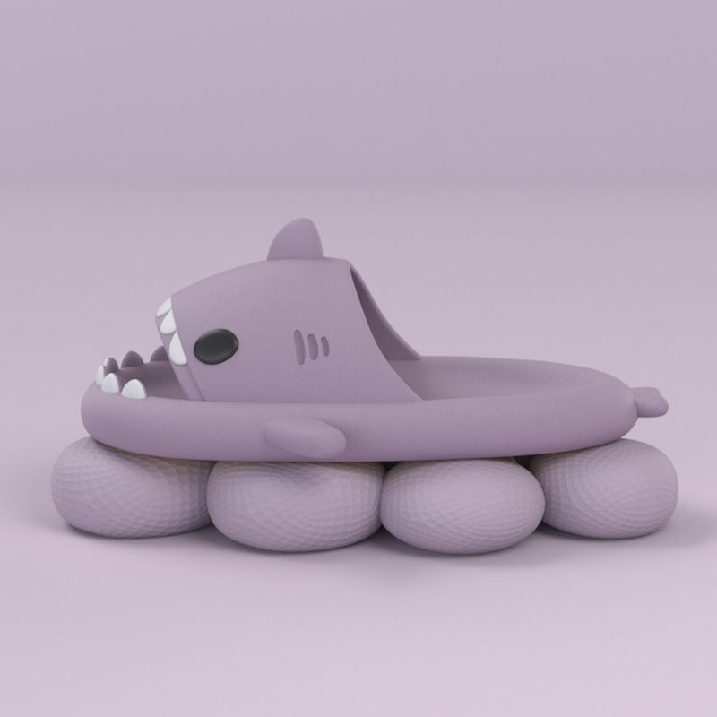Pink cartoon shark slides on feet