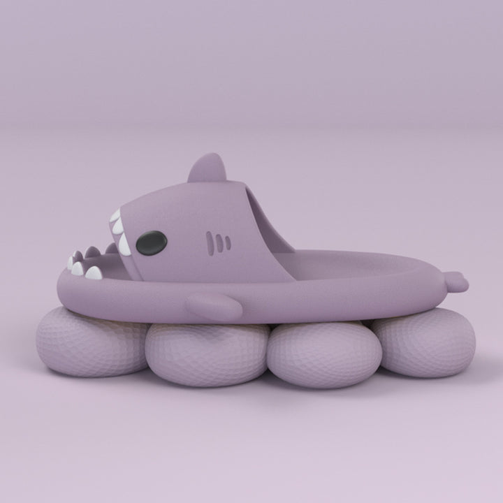 Pink cartoon shark slides on feet