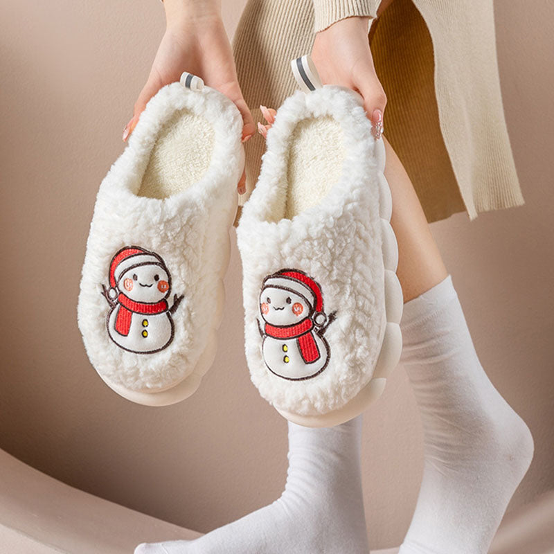 Fluffy snowman house slippers