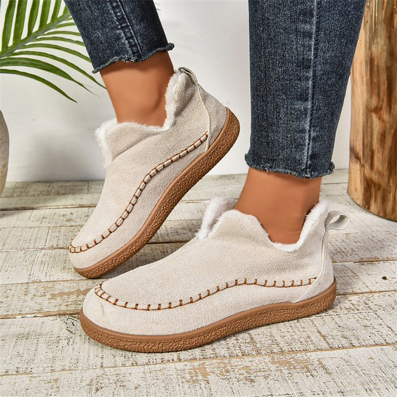 Flat faux suede V cut ankle booties