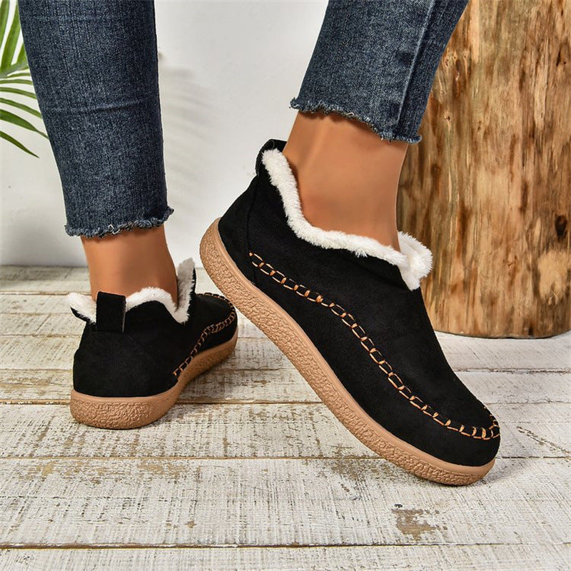 Flat faux suede V cut ankle booties