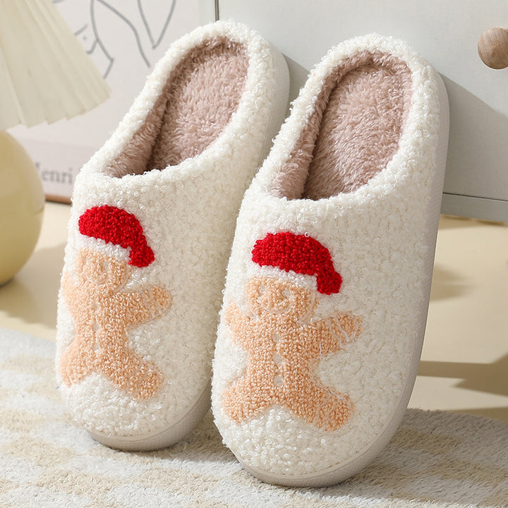 Fluffy embroidered Christmas slippers