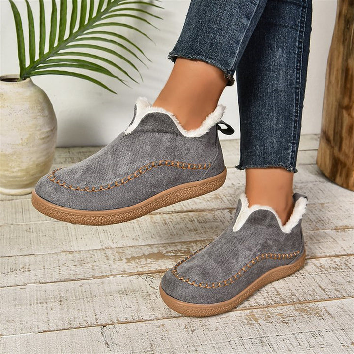 Flat faux suede V cut ankle booties