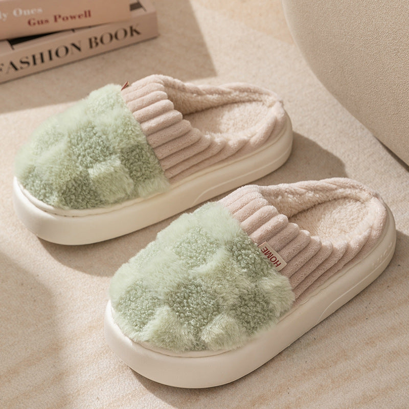 Checkered plush house slippers