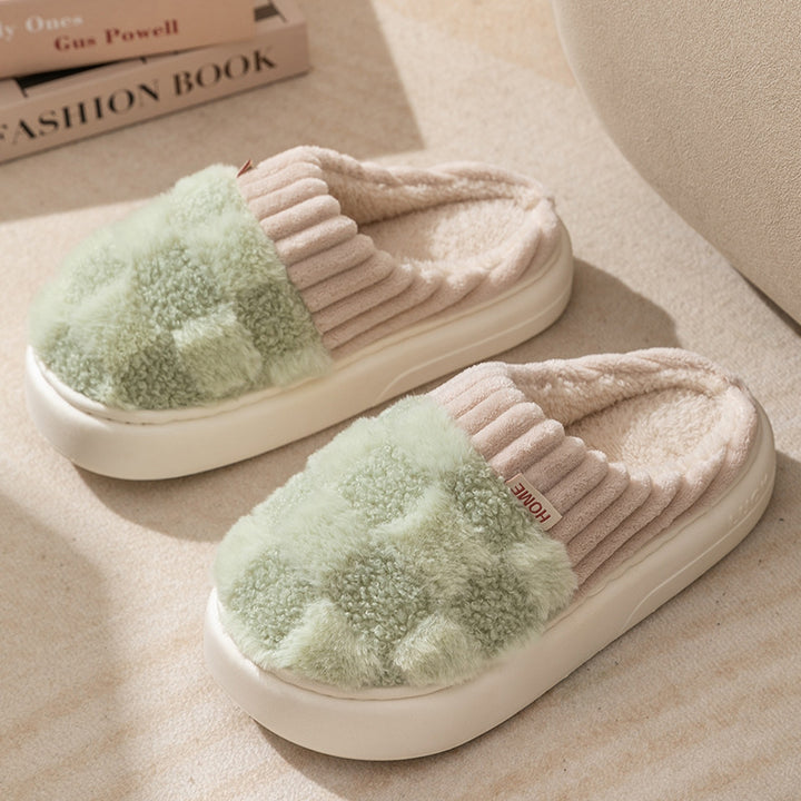 Checkered plush house slippers