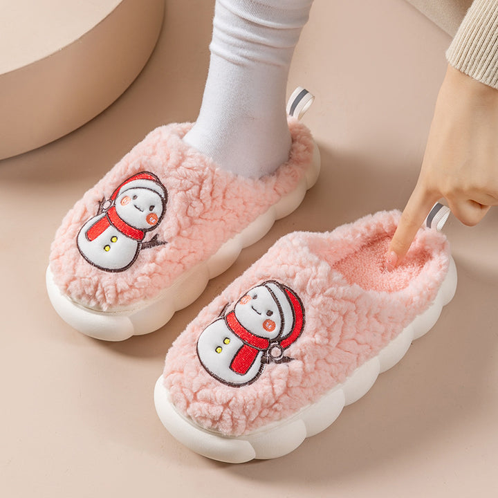 Fluffy snowman house slippers