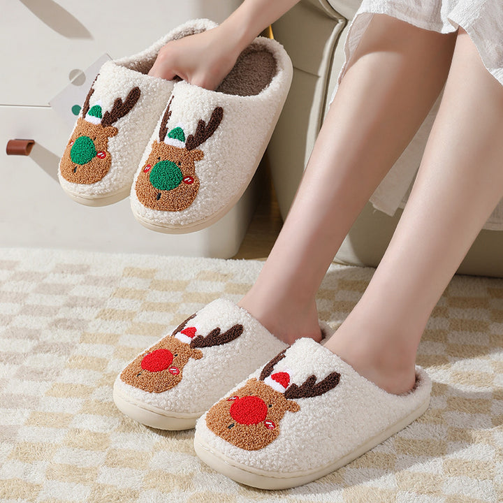 Plush reindeer Christmas slippers