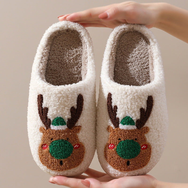 Plush reindeer Christmas slippers