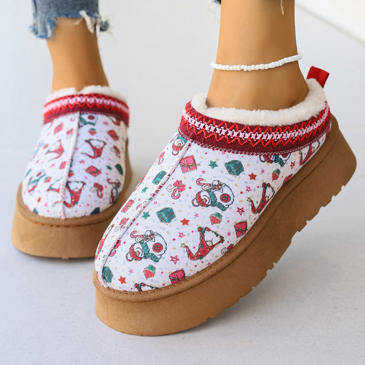 Christmas print platform ankle boots