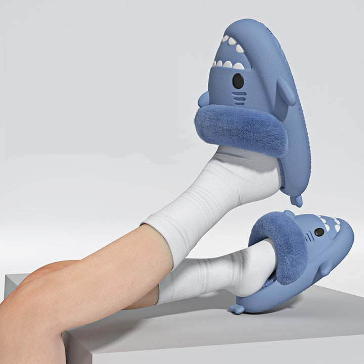 Shark slippers with fuzzy plush lining