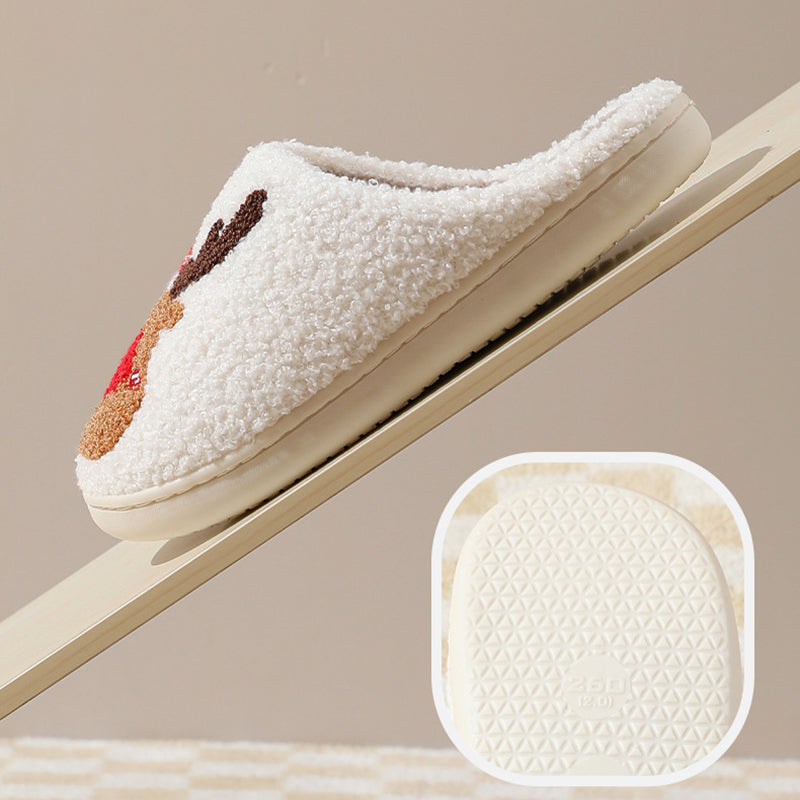 Plush reindeer Christmas slippers