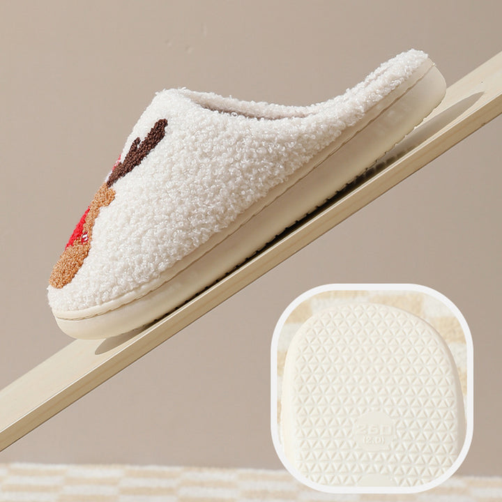 Plush reindeer Christmas slippers