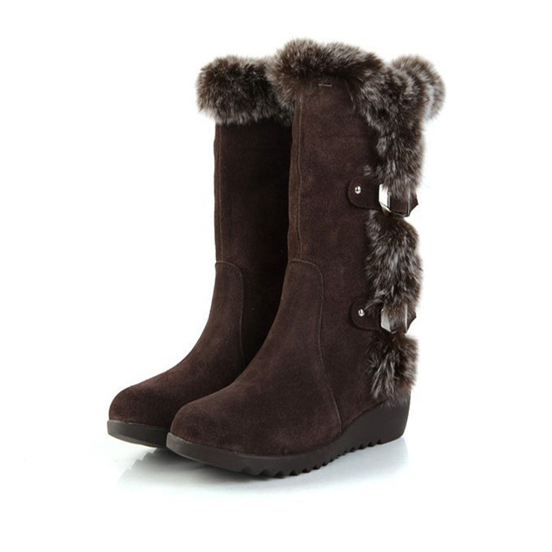 Women's mid calf faux fur trimmed boots