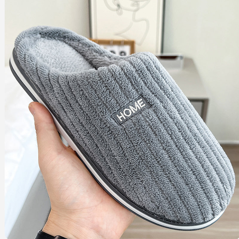 Ribbed plush closed toe slippers