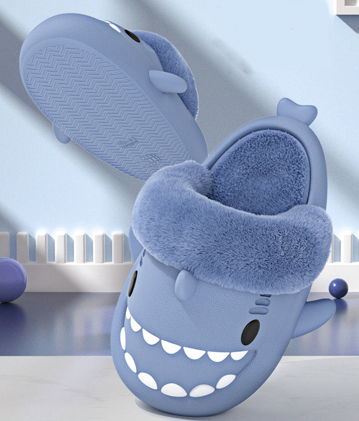 Shark slippers with fuzzy plush lining