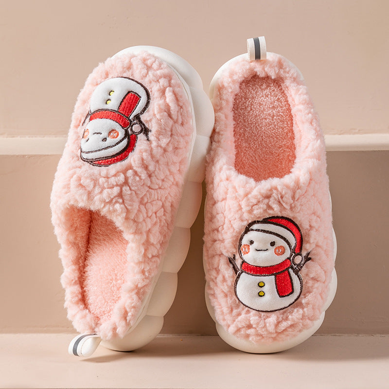 Fluffy snowman house slippers