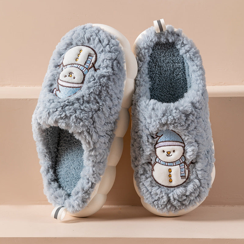 Fluffy snowman house slippers