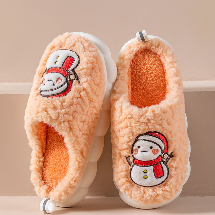 Fluffy snowman house slippers