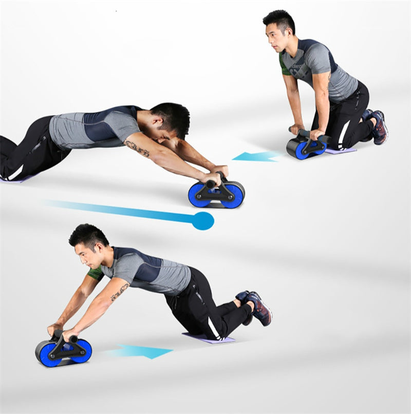 Double ab roller wheel with kneeling pad