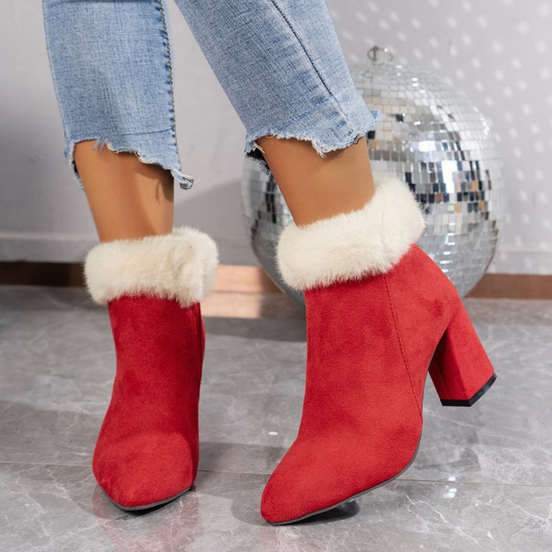 Women's checkered suede ankle boots with block heel