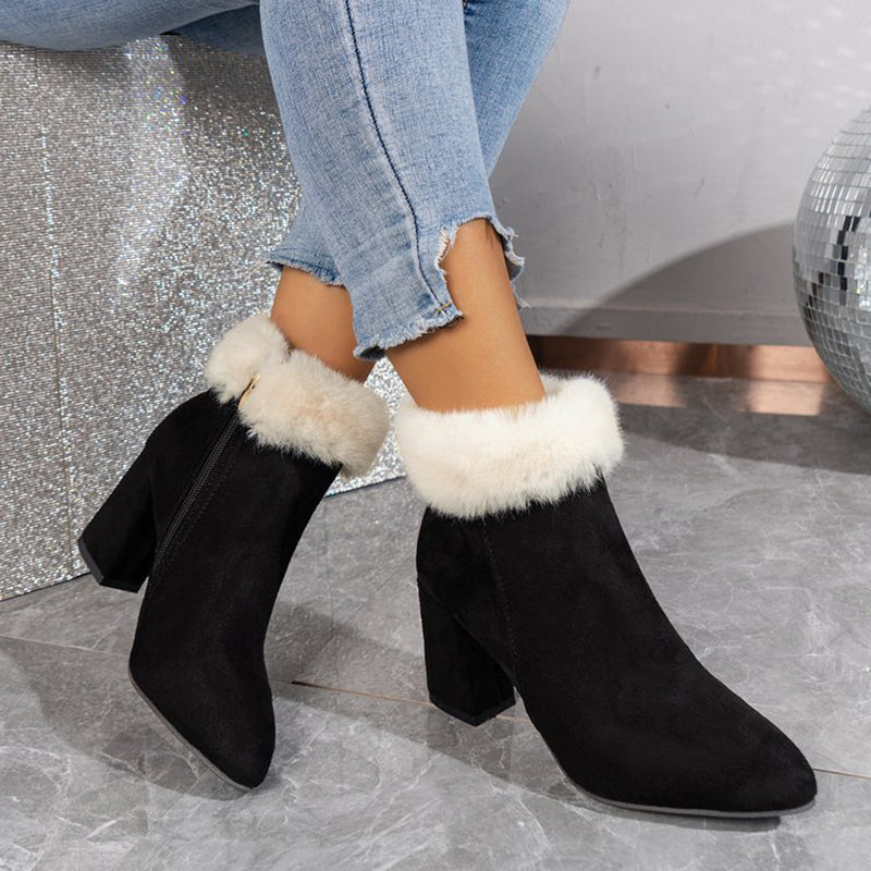 Women's checkered suede ankle boots with block heel