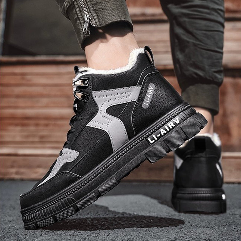 Men's black high-top winter boots with plush lining