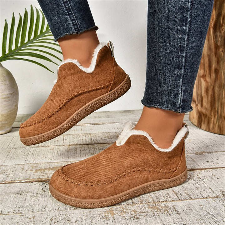 Flat faux suede V cut ankle booties