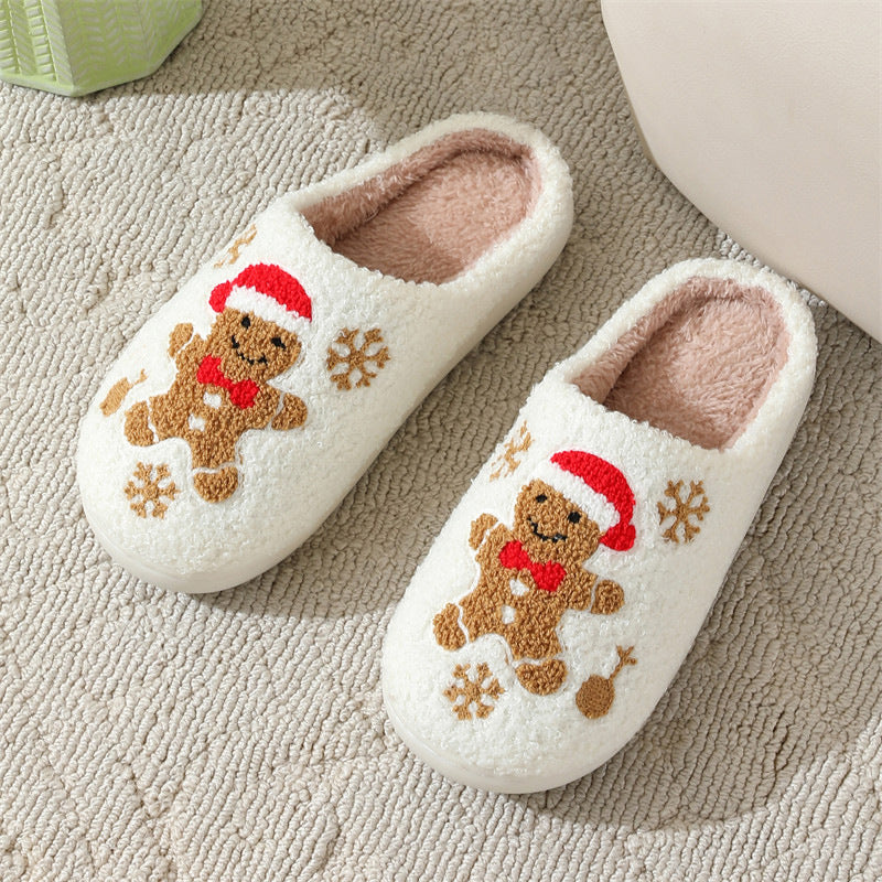 Fuzzy gingerbread Christmas slippers