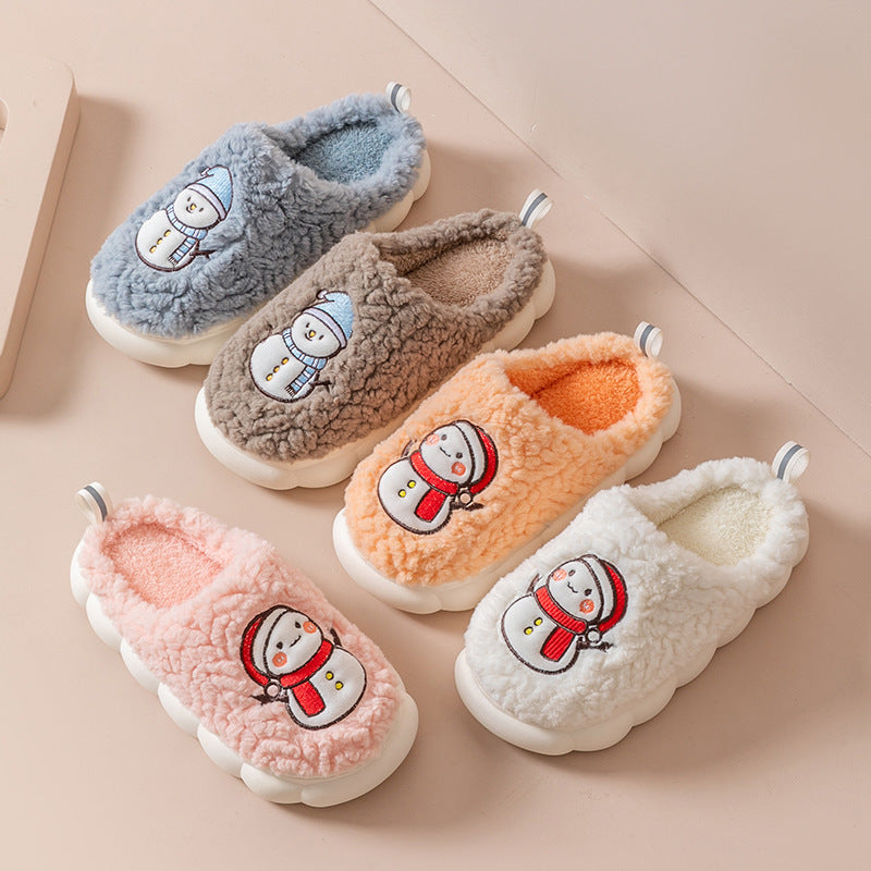 Fluffy snowman house slippers