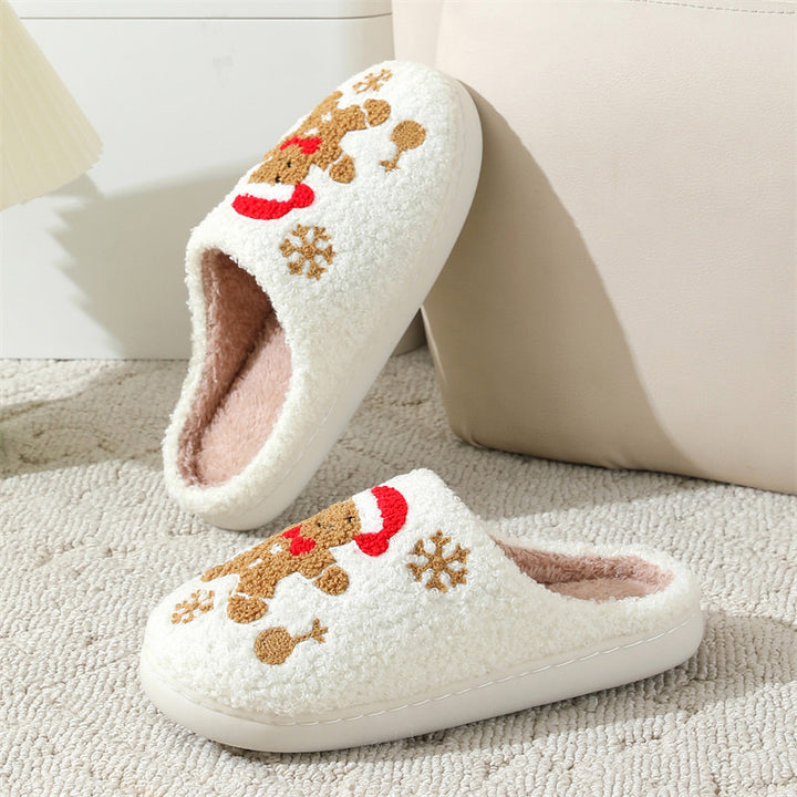 Fuzzy gingerbread Christmas slippers