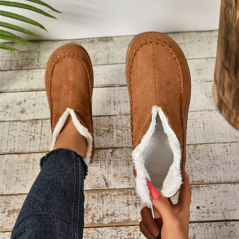 Flat faux suede V cut ankle booties