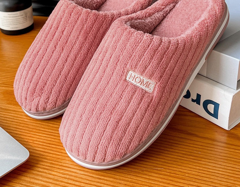 Ribbed plush closed toe slippers