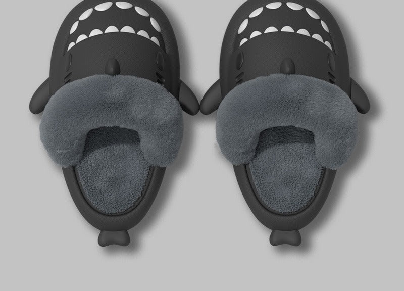 Shark slippers with fuzzy plush lining