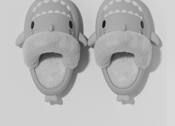 Shark slippers with fuzzy plush lining