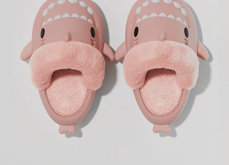 Shark slippers with fuzzy plush lining