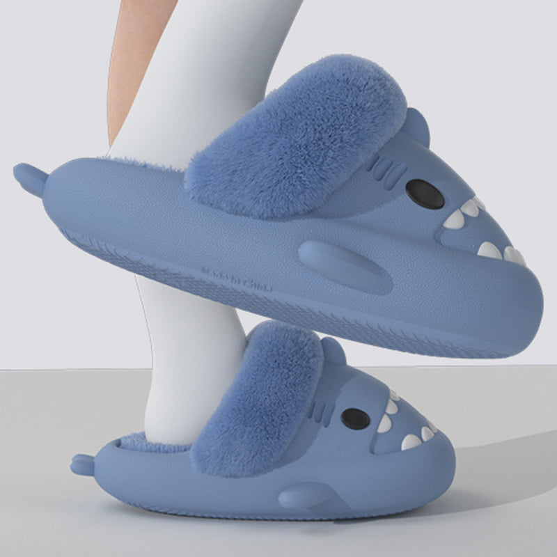 Shark slippers with fuzzy plush lining