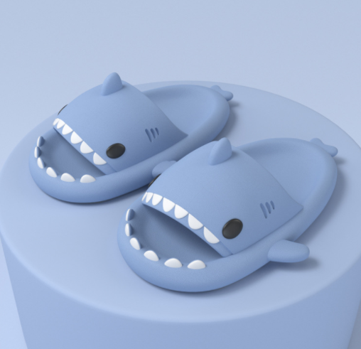 Pink cartoon shark slides on feet