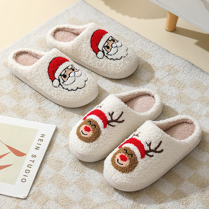 Fluffy embroidered Christmas slippers