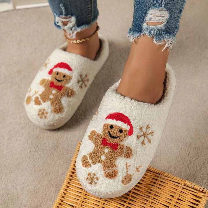 Fuzzy gingerbread Christmas slippers