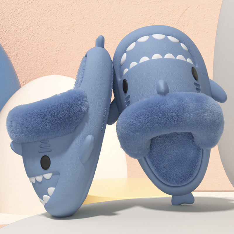 Shark slippers with fuzzy plush lining