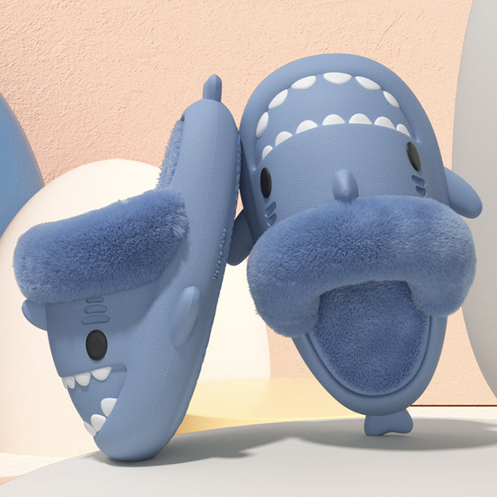 Shark slippers with fuzzy plush lining