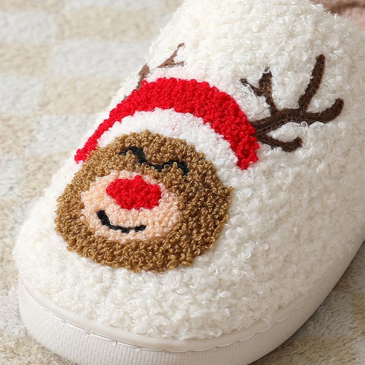 Fluffy embroidered Christmas slippers